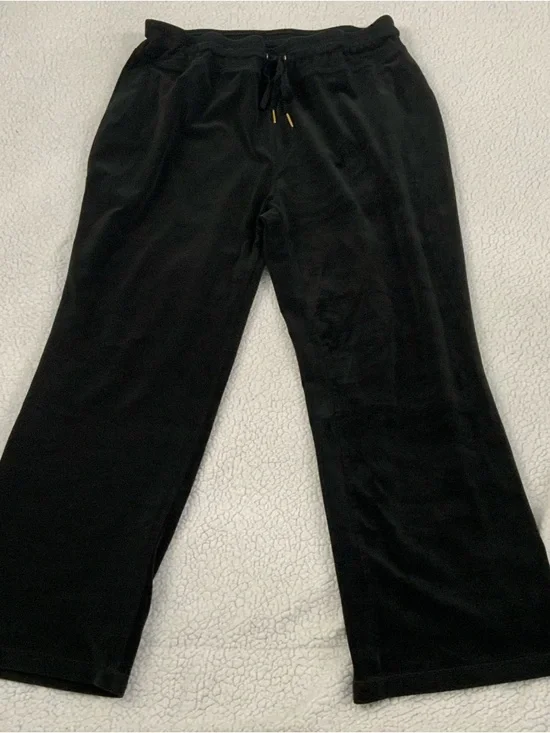 Calvin Klein Velour Pants Women's 1X Black Pull On Elastic Waist Comfy Wide Leg - Picture 2 of 16